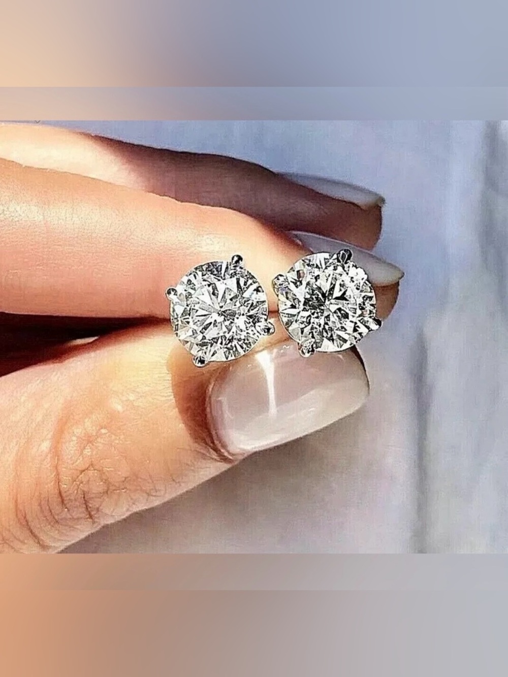 4 Ct Round Cut VVS1/D Lab Created Stud Earrings 14K White Gold 8mm Push Back